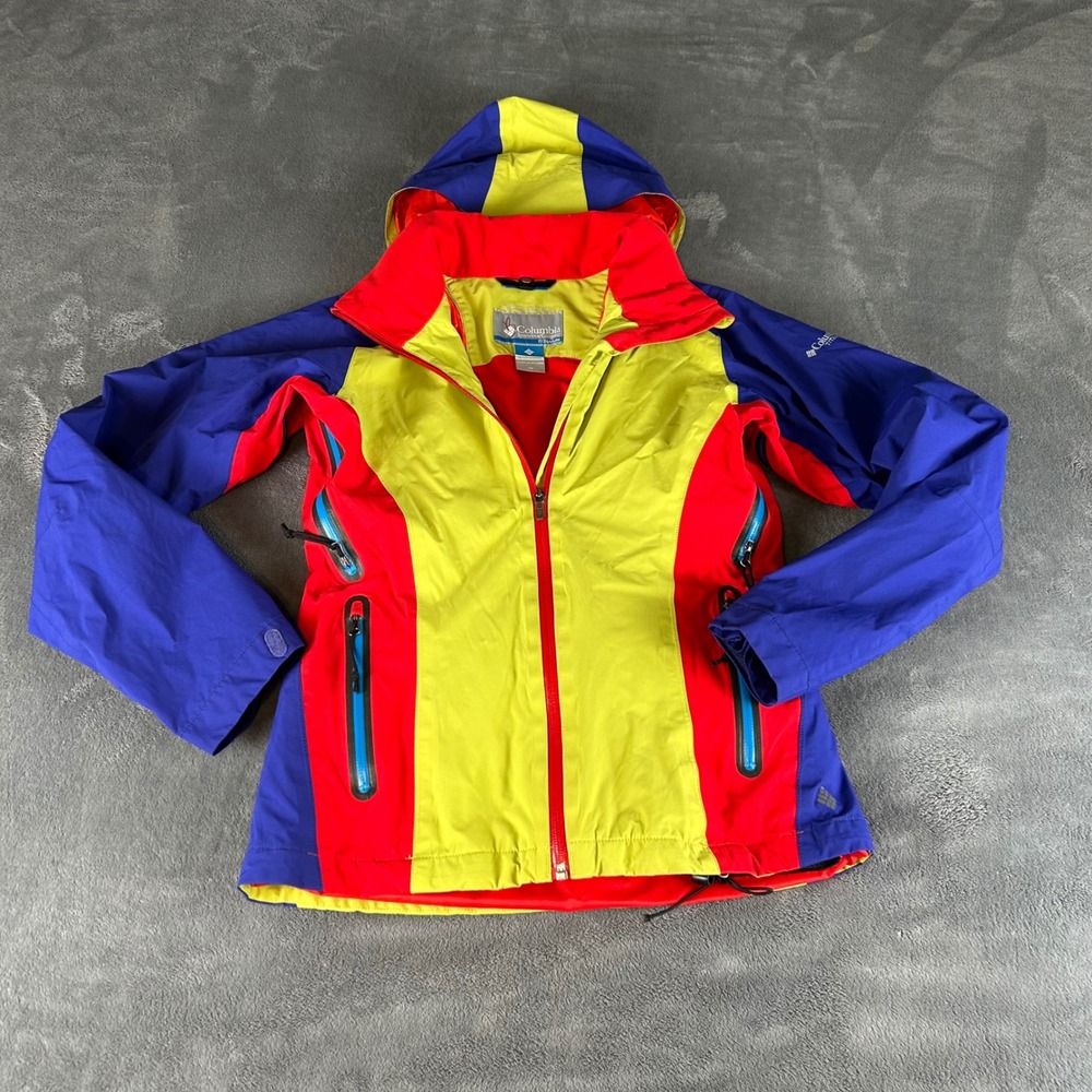 Columbia Titanium Omni-Tech Jacket Womens XS Colorblock Waterproof Shell Yellow